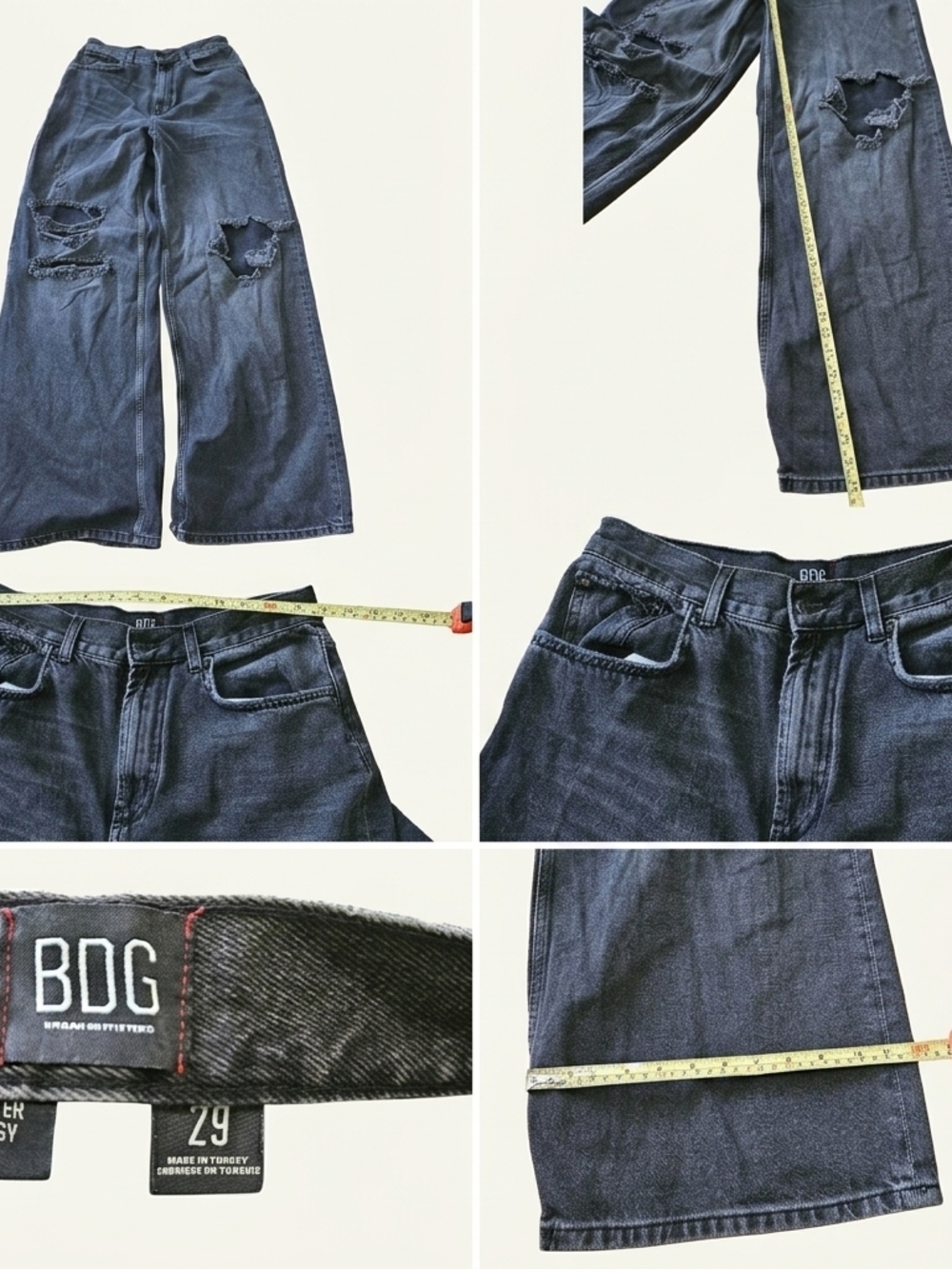 ​BDG Urban Outfitters Skater Baggy Jeans Size 29 Black Distressed Wide Leg Y2K